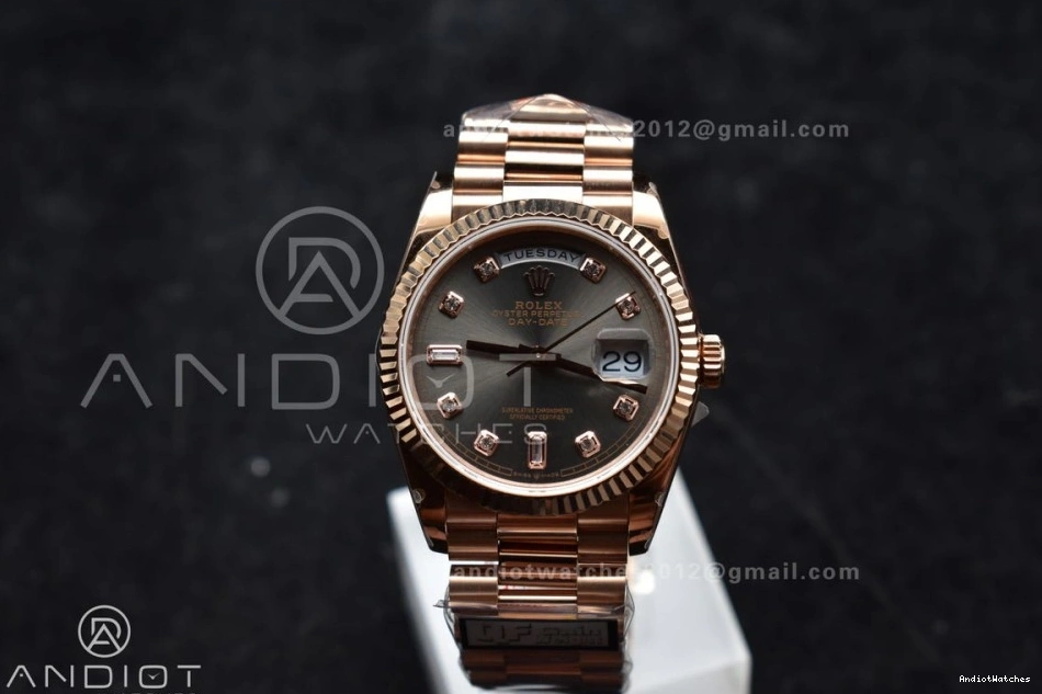 RG 904L Bracelet Weight) QF Edition Steel Original V5 (Gain Square Diamond Grey DayDate 36 President with 671 vr3255 on Dial Best 0208